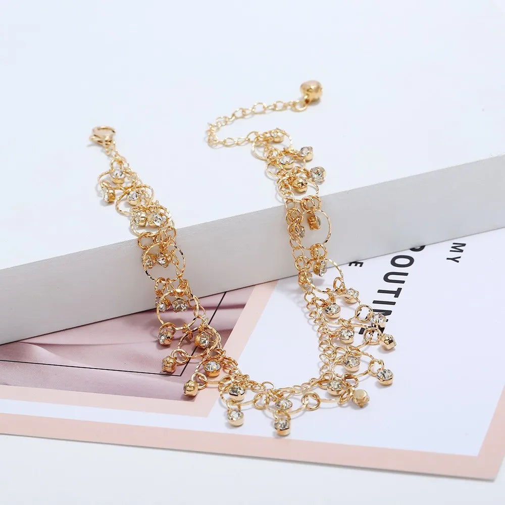 Exquisite Rhinestone Beach Anklet – Gold & Silver Foot Chain for Women