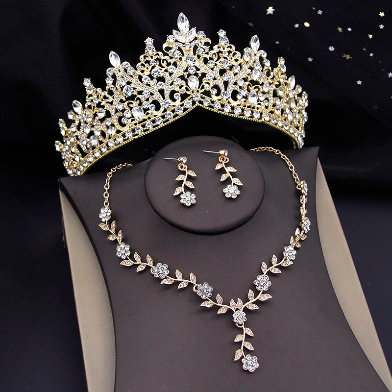3-Piece Baroque Bridal Crown & Jewelry Set – Necklace, Earrings & Tiara for Prom