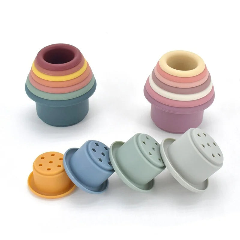 Baby Silicone Hourglass Stacking Toy – Montessori Bath & Learning Gift