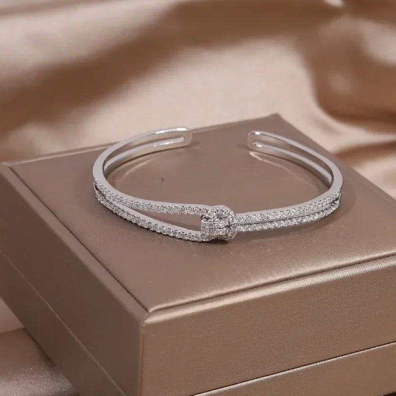 2024 French Design Two-Color Plated Zircon Letter X Bracelet – Elegant Women's Work Accessory