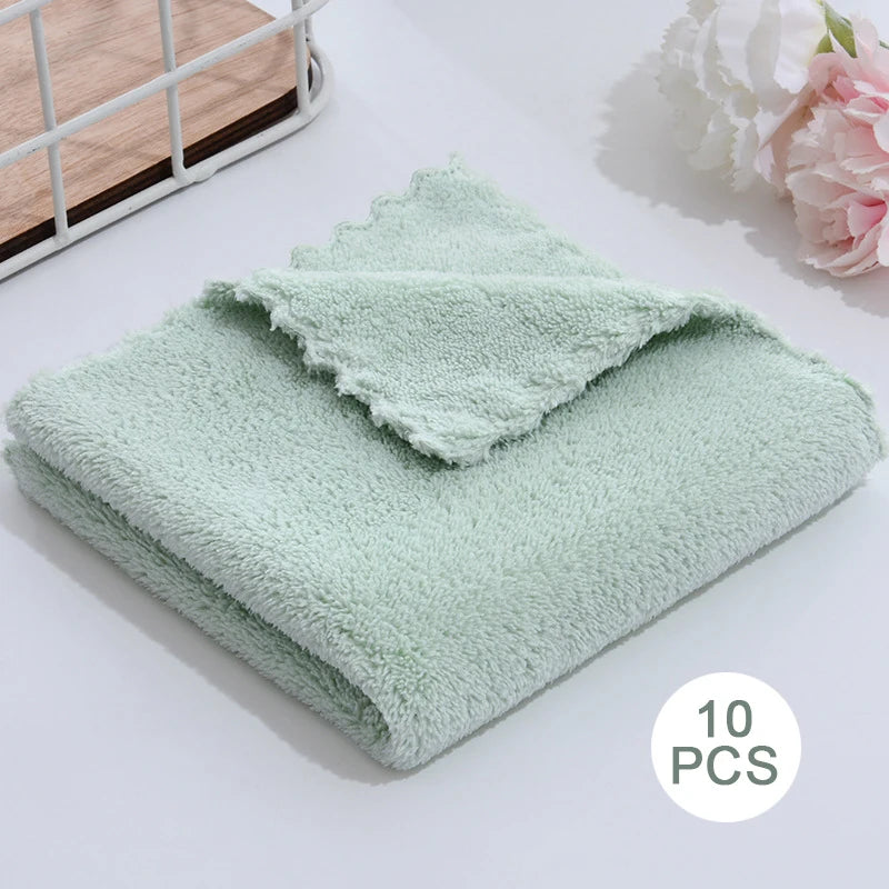 10PCS Coral Fleece Towels – Thickened Quick-Dry Microfiber Set