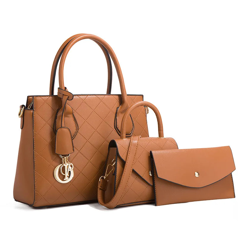 Quilted Handbag Set – 3-Piece Retro Tote, Crossbody & Shoulder Bag