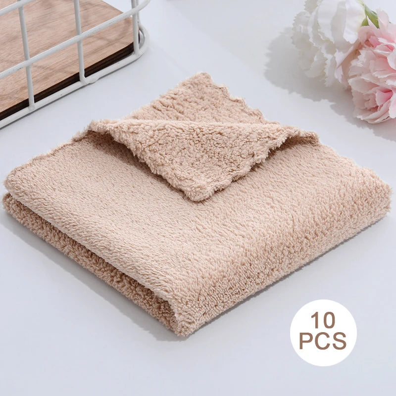 10PCS Coral Fleece Towels – Thickened Quick-Dry Microfiber Set