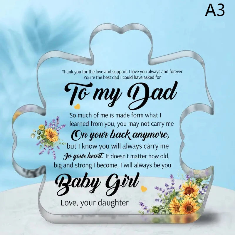 Heart Shape Acrylic Plaque for Dad Mom Birthday Father's Day Thankful Quote Blessed Wish Memorial Keepsake Gift Thank you Dad