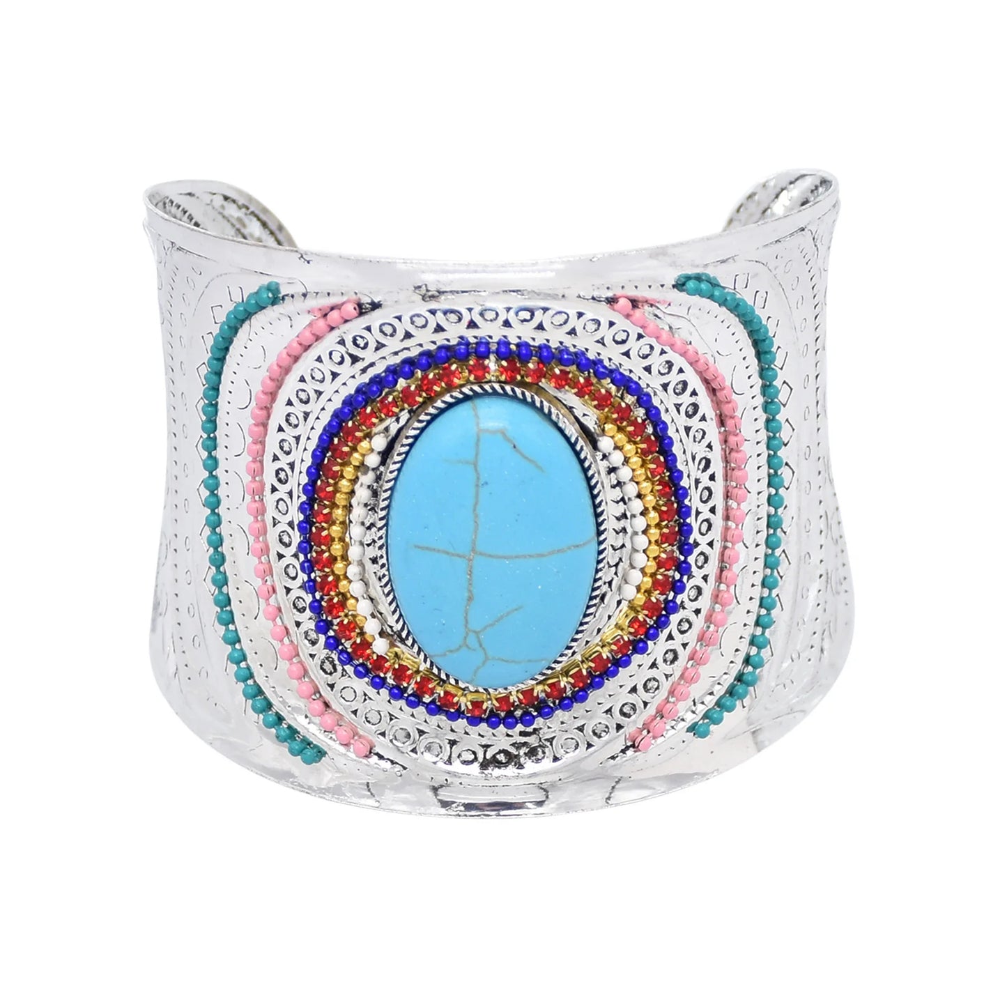 Gypsy Tribal Tibetan Bracelet – Boho Vintage Turquoise Elastic Bangle for Women