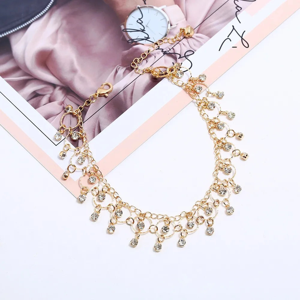 Exquisite Rhinestone Beach Anklet – Gold & Silver Foot Chain for Women