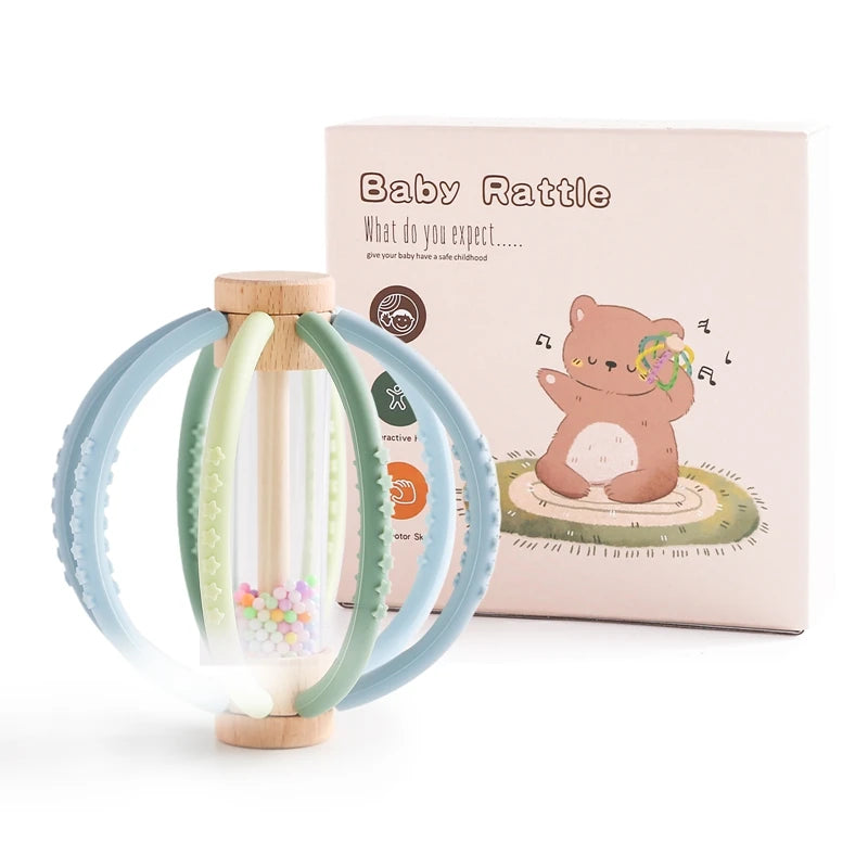 Wooden Baby Rattle & Rain Drum Sensory Teether Toy