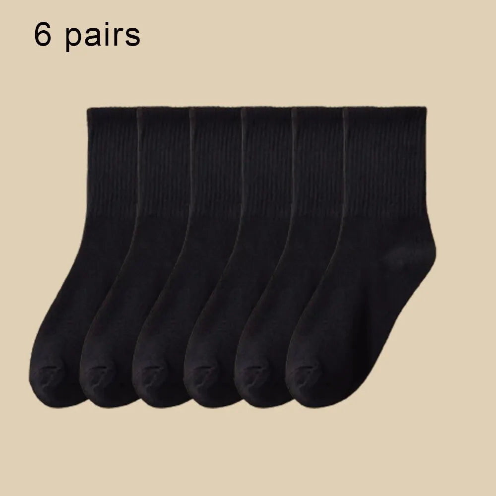 6 Pairs Women's Mid Socks – Breathable & Comfortable Solid Color Casual Wear