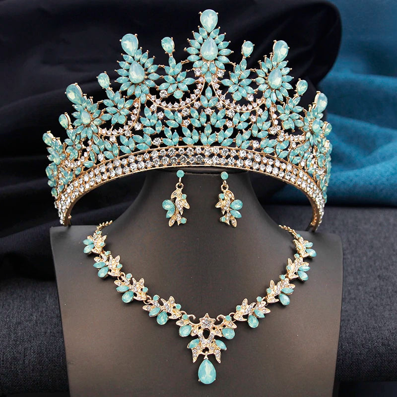 Pink Opal Bridal Jewelry Set – Tiara, Necklace & Earrings for Wedding or Prom