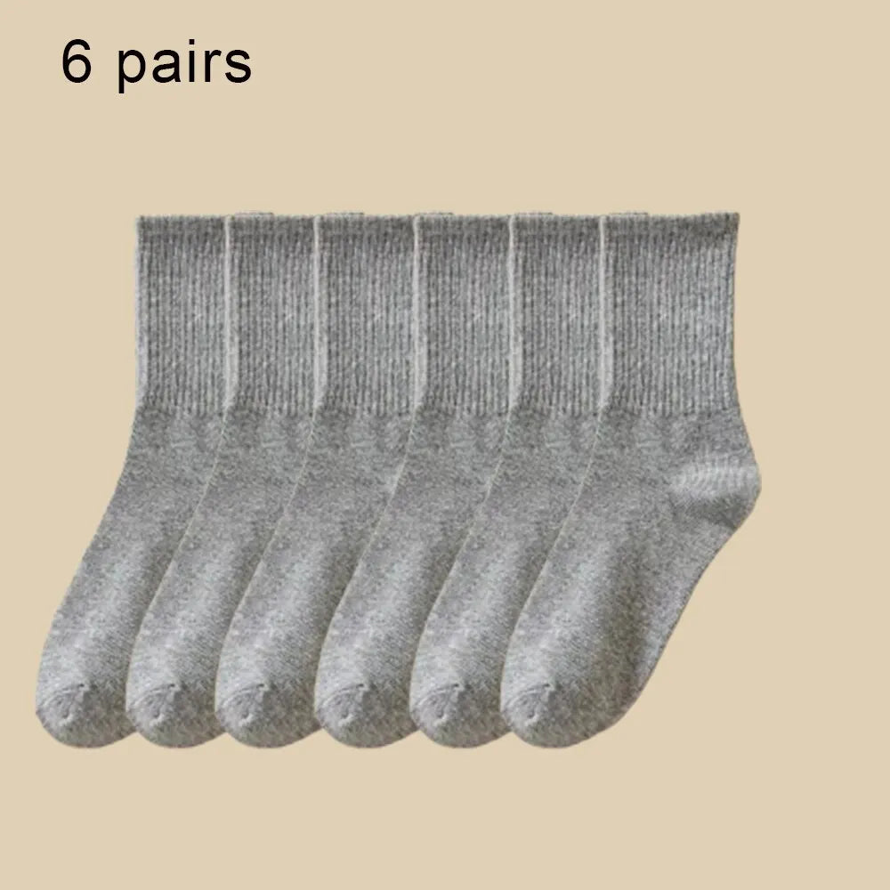 6 Pairs Women's Mid Socks – Breathable & Comfortable Solid Color Casual Wear