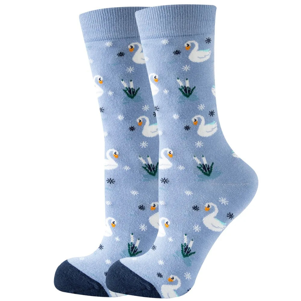 Unisex Animal & Fruit Print Socks – Hip Hop Skateboard Mid-Rise Style