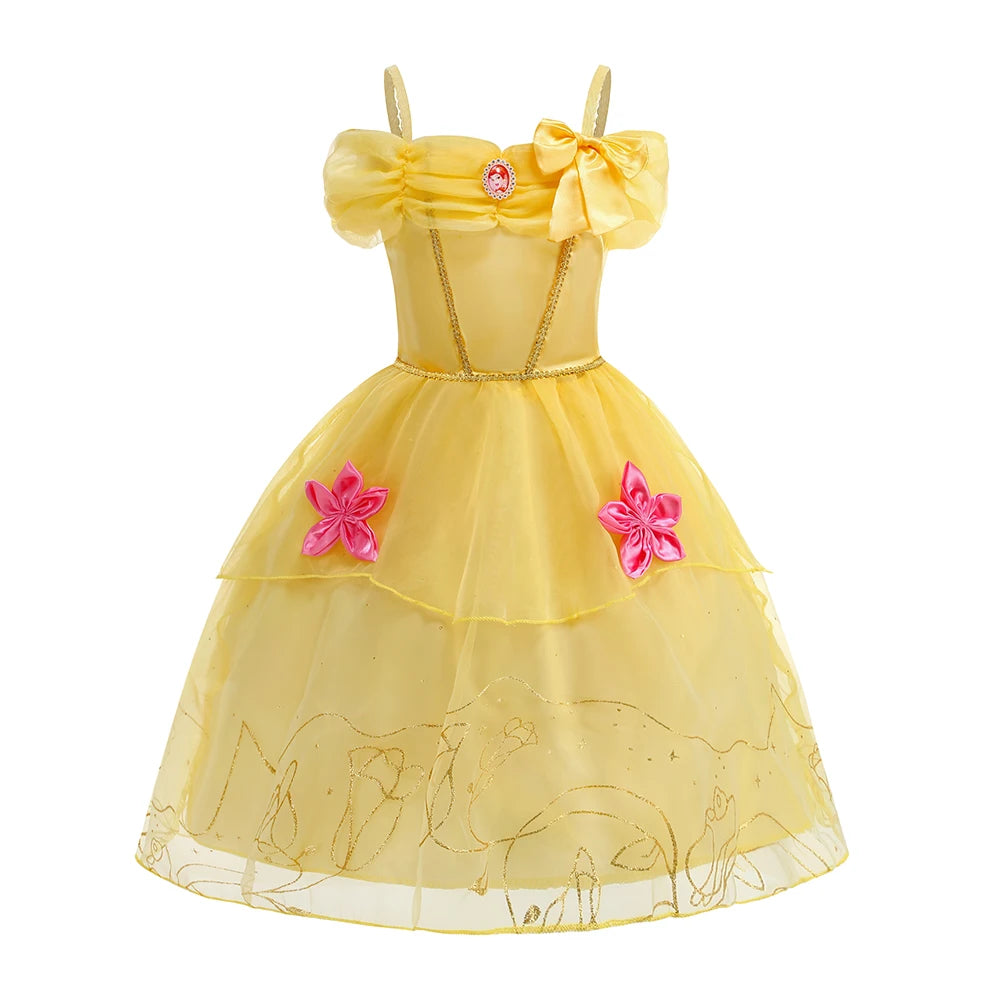 Disney Snow White Princess Dress Girl Belle Cosplay Costume Rapunzel Kid Halloween Cosplay Birthday Party Aurora Vestido Clothes