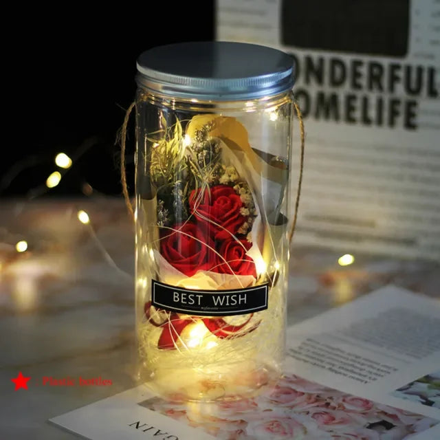 Aromatherapy Rose Soap Flower in LED Plastic Bottle – Perfect Gift for Weddings & Holidays