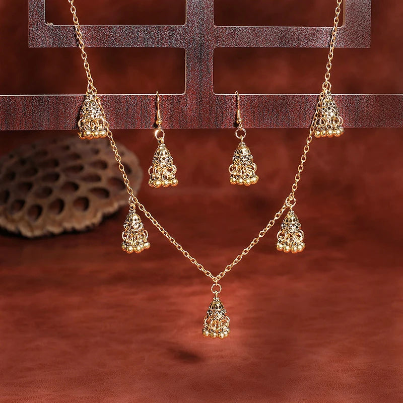 Luxury Retro Indian Jewelry Set – Necklace & Jhumka Earrings