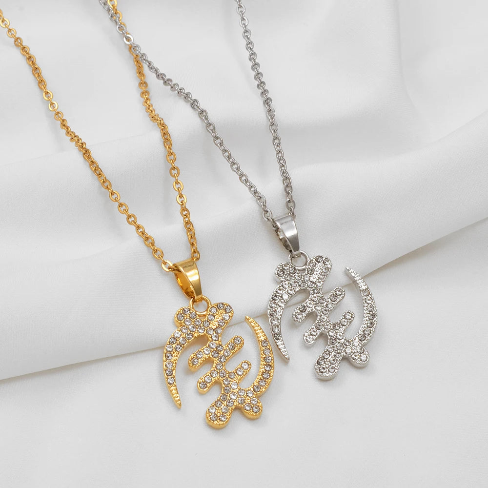 Anniyo Gye Dwennimmen Pendant – African Symbol Necklace with Rhinestones