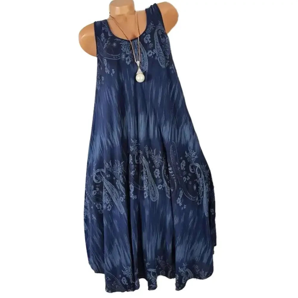 Summer Floral Tank Dress – Sleeveless, Loose Pleated Skirt for Women