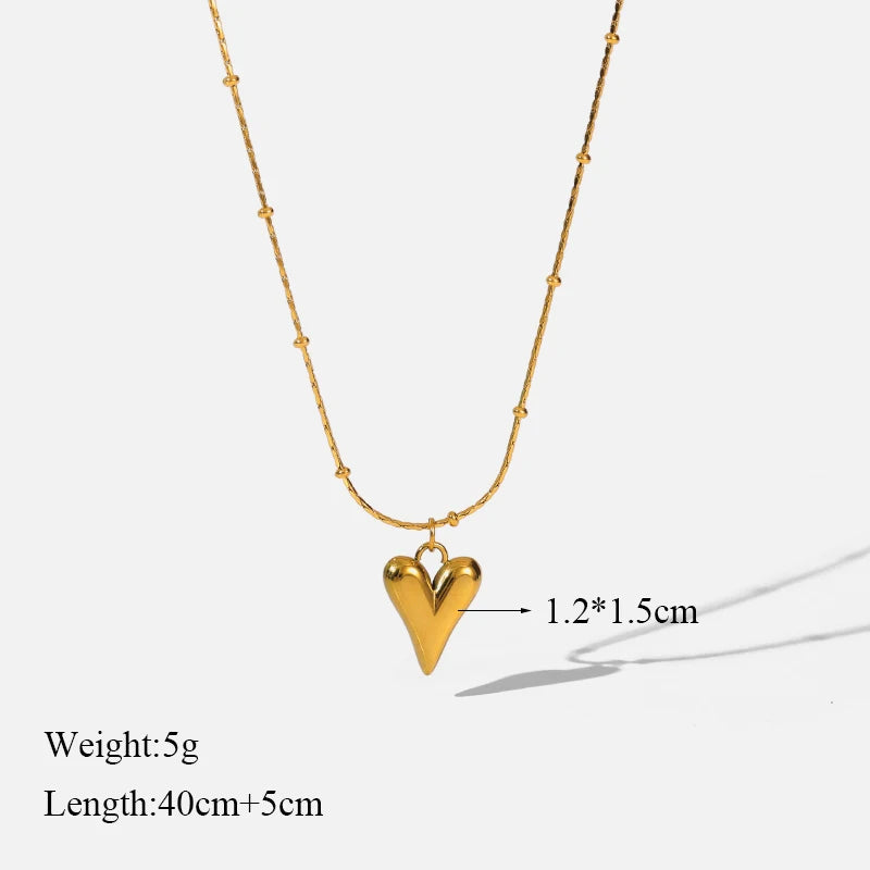 EILIECK Gold Heart Necklace & Earrings Set – Waterproof Stainless Steel Jewelry