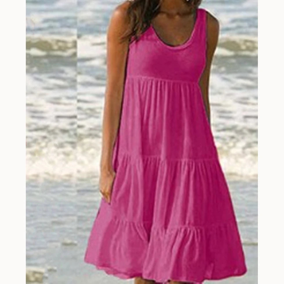 Women’s Boho Ruffle Sleeveless Mini Dress – Casual Loose Summer Sundress