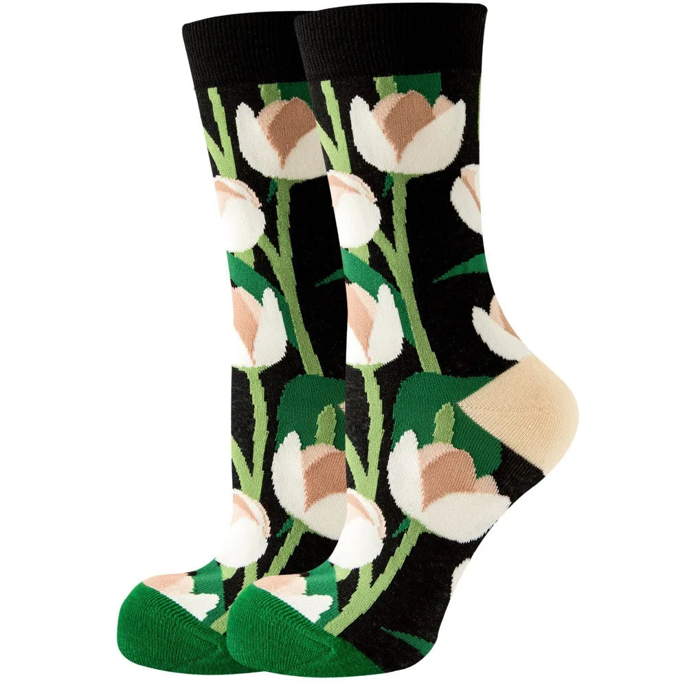 Unisex Animal & Fruit Print Socks – Hip Hop Skateboard Mid-Rise Style