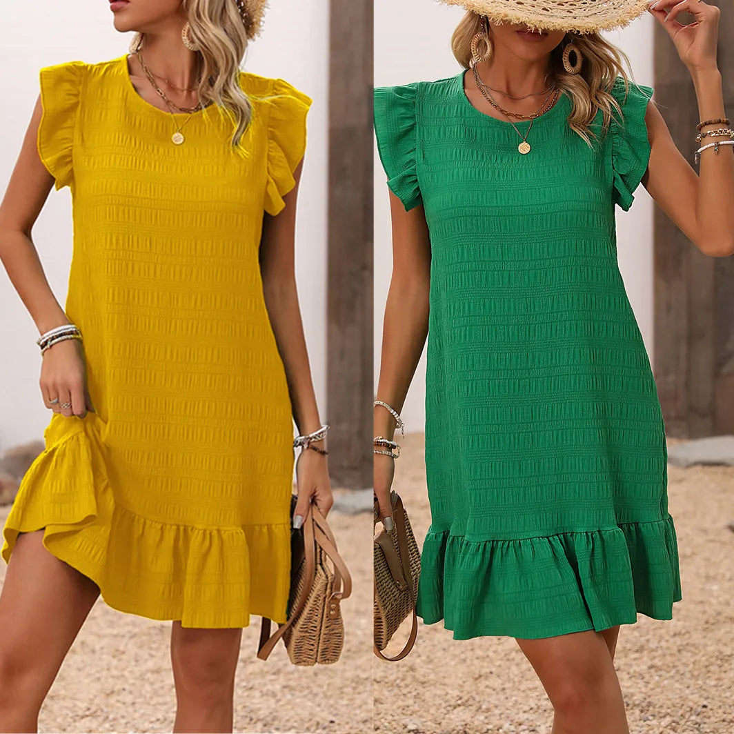Women’s Sleeveless Green Mini Dress – O-Neck Casual Beach & Office Sundress 2024