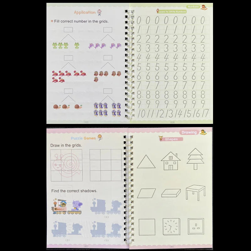 4pcs Sank Magic Practice Copybook Set – Reusable Kids Calligraphy Writing Book
