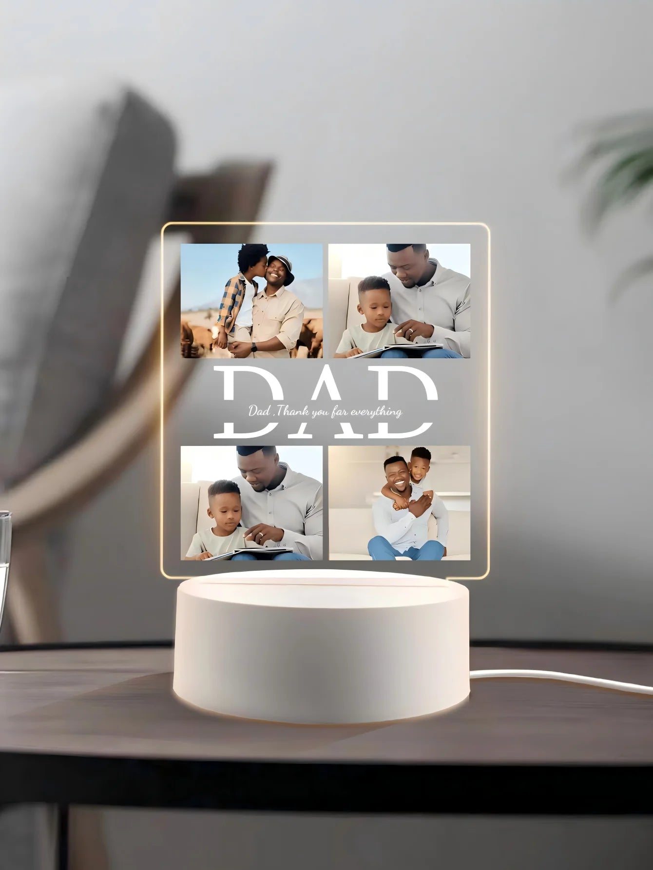 Personalized Photo Acrylic Night Light – Custom Gift for Dad, Family, or Office