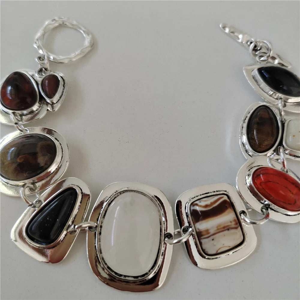 2025 Indian Vintage Resin Bracelet – Boho Ethnic Gold & Silver Plated Charm Jewelry