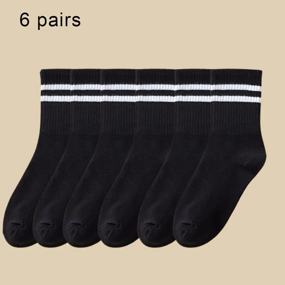 6 Pairs Women's Mid Socks – Breathable & Comfortable Solid Color Casual Wear