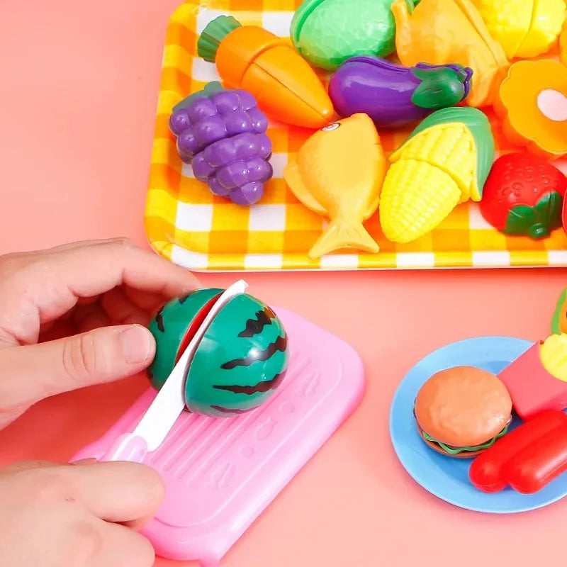 Kids Kitchen Playset – Simulation Cooking Toys with Cookware & Fruit Cutting Set