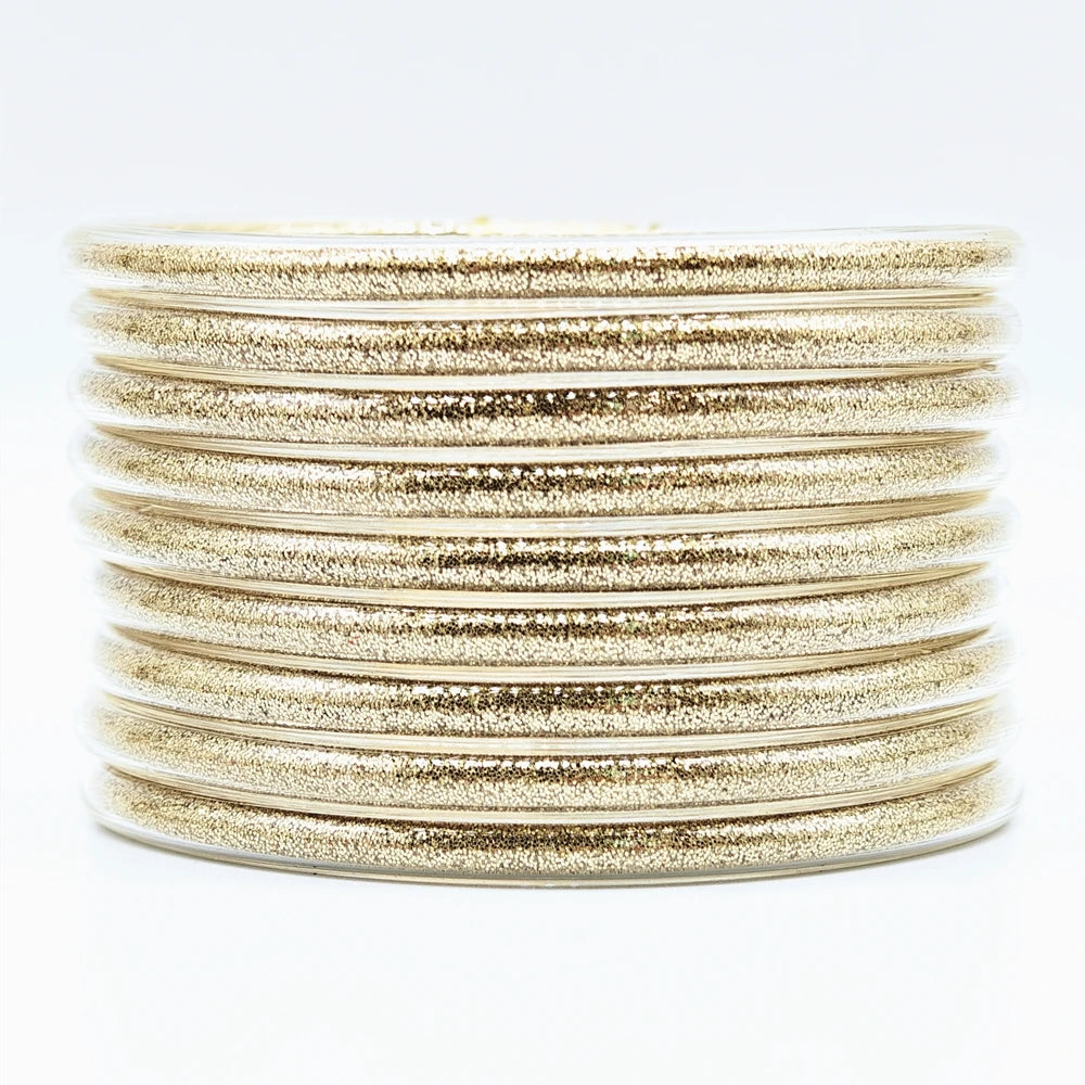 9-Piece Glitter Silicone Jelly Bangle Set – Metallic Bowknot Bracelets for Women & Girls