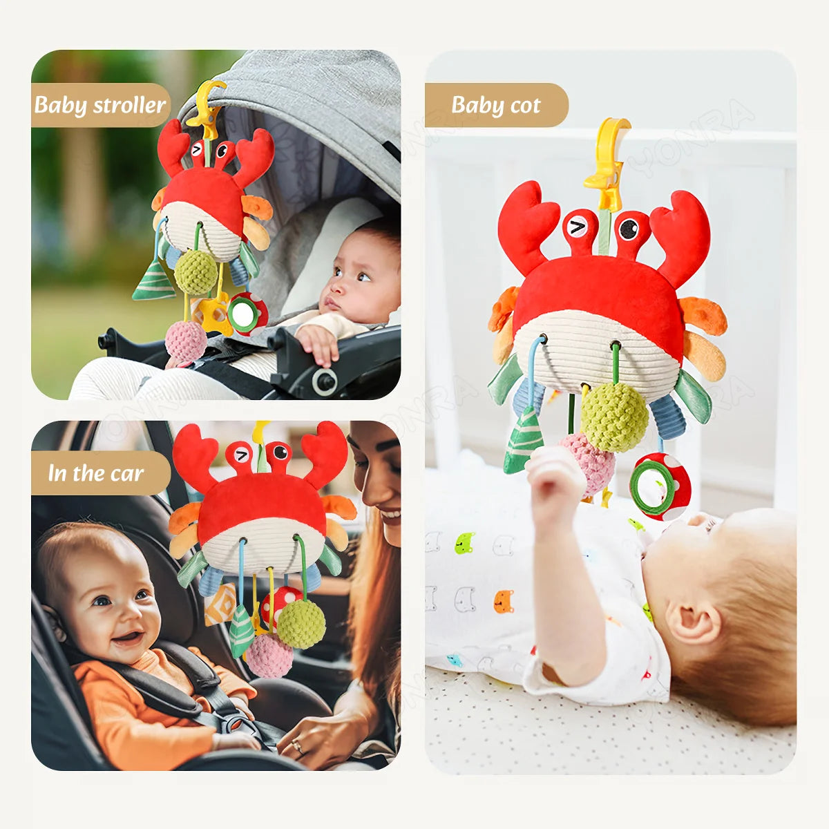 Plush Pull String Sensory Rattle Toy – Montessori Travel Toy for Babies