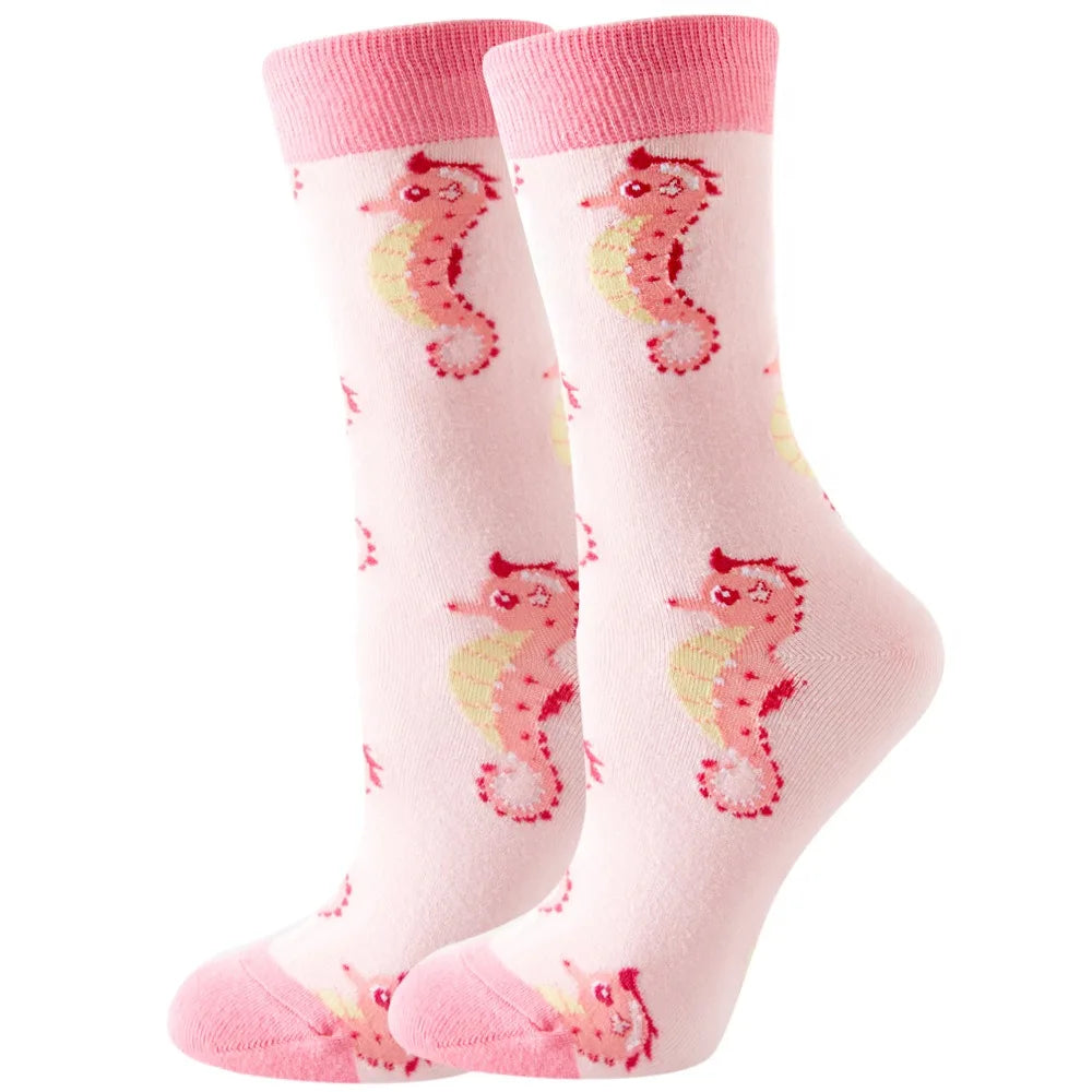 Unisex Animal & Fruit Print Socks – Hip Hop Skateboard Mid-Rise Style