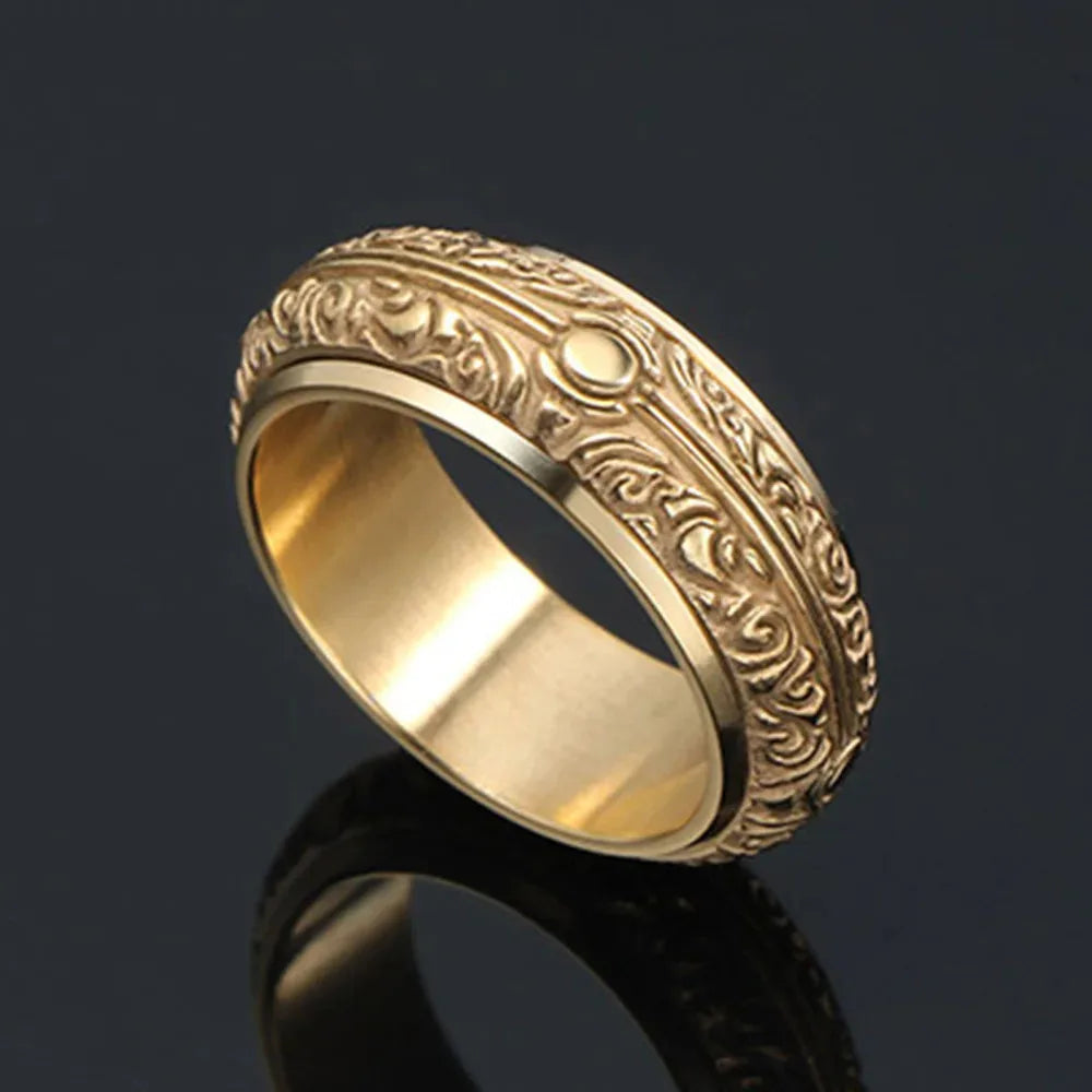 Titanium Steel Rotatable Ring – Retro Earth Design for Men & Women