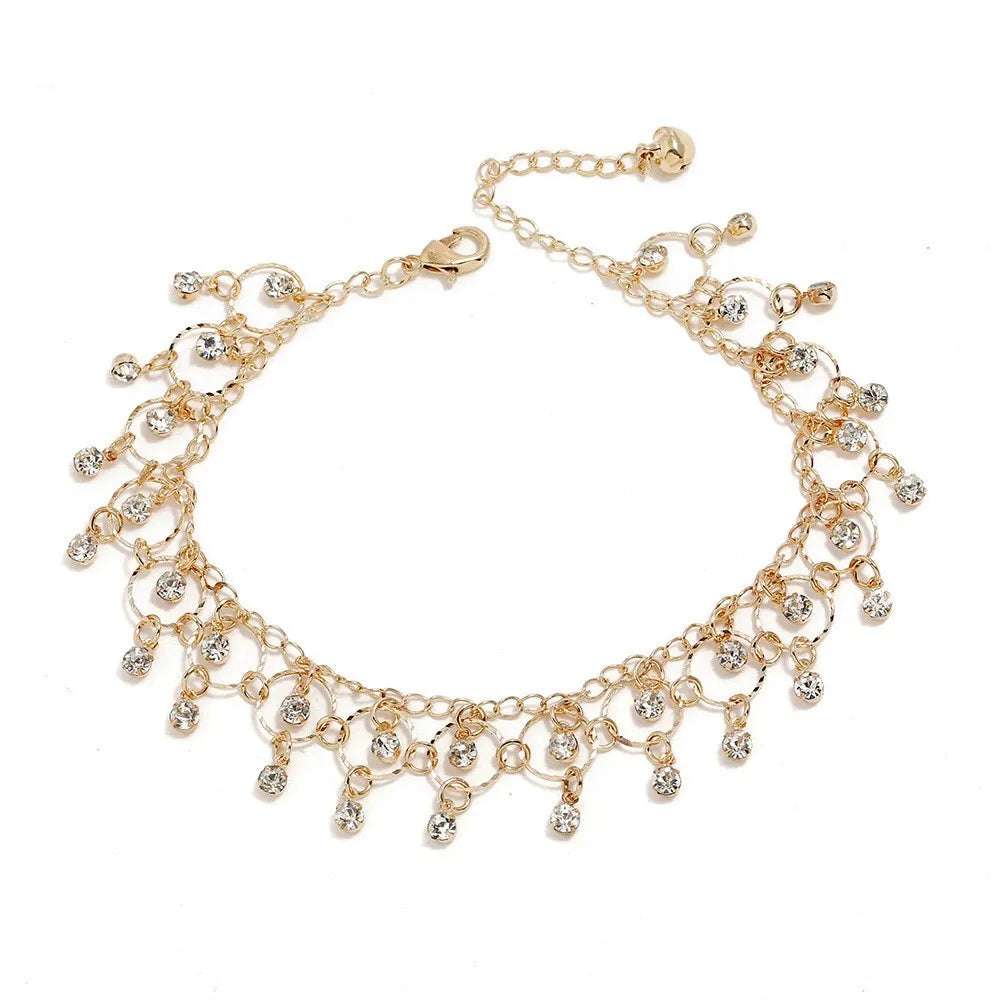 Exquisite Rhinestone Beach Anklet – Gold & Silver Foot Chain for Women