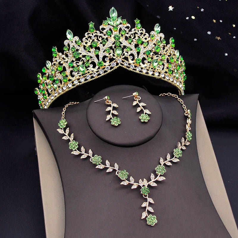 3-Piece Baroque Bridal Crown & Jewelry Set – Necklace, Earrings & Tiara for Prom