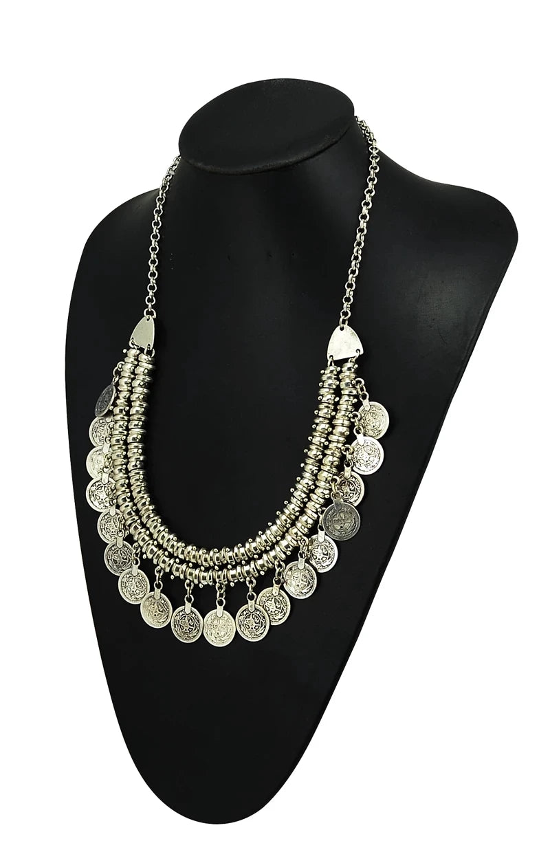 Gypsy Bohemian Chunky Tibetan Silver Necklace – Festival Party Jewelry for Women