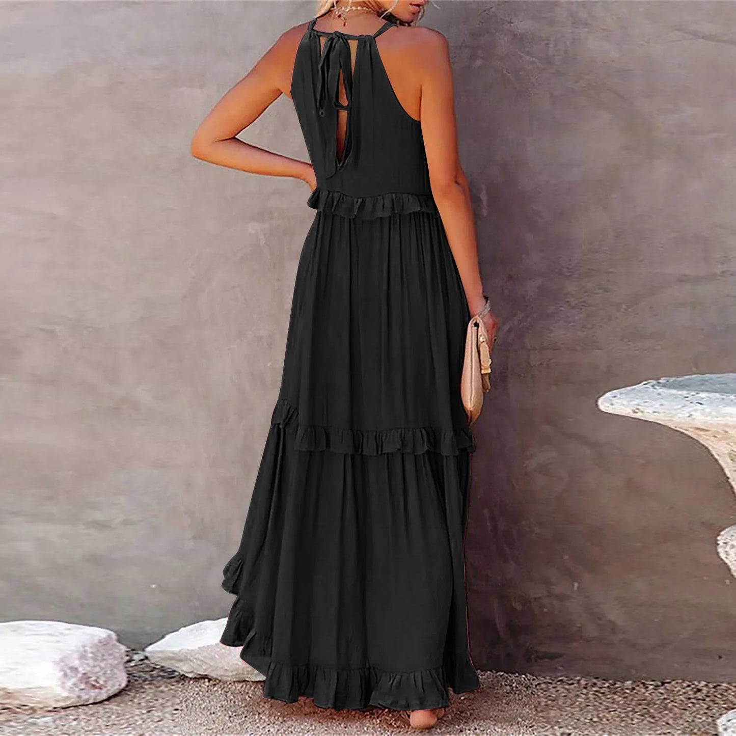 Women’s Casual Ruffle Maxi Dress – Sleeveless Summer Sundress for Beach & Parties