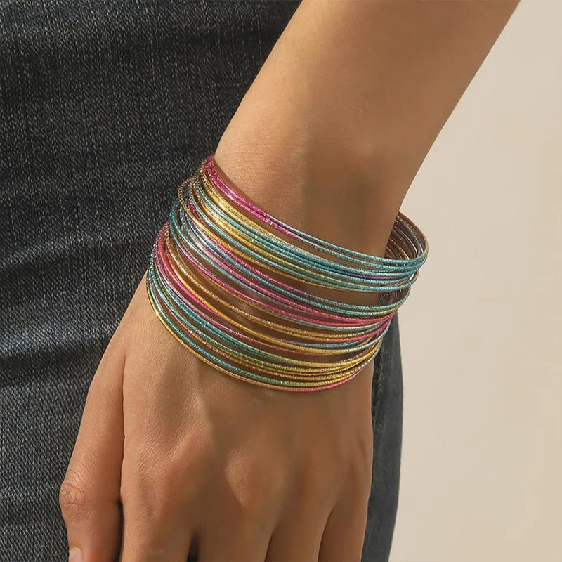 30-Piece Metal Bangle Set – Classic & Colorful Thin Bracelets for Women
