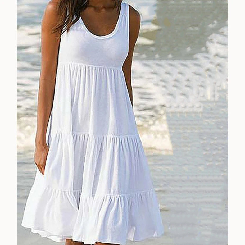 Women’s Boho Ruffle Sleeveless Mini Dress – Casual Loose Summer Sundress