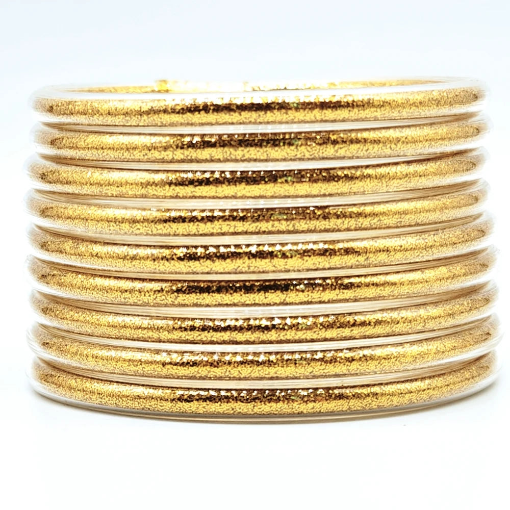 9-Piece Glitter Silicone Jelly Bangle Set – Metallic Bowknot Bracelets for Women & Girls