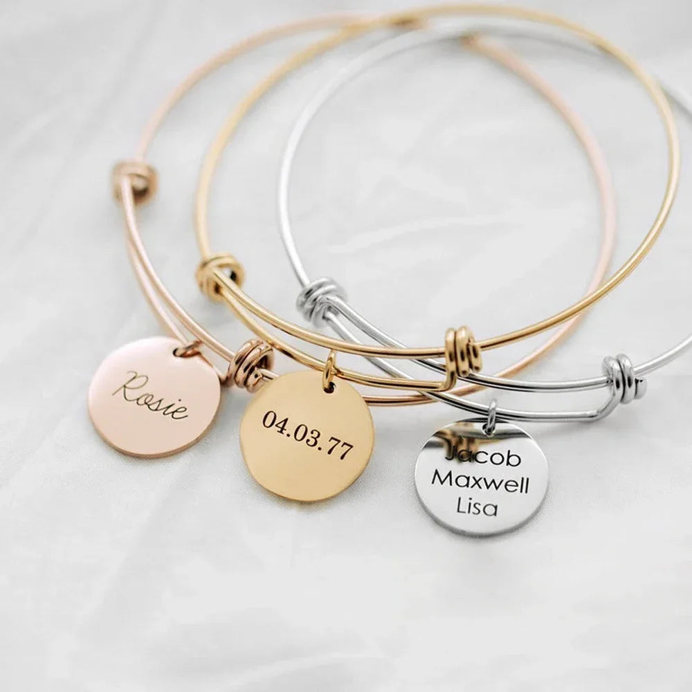 Custom Name Bangles – 1-4 Engraved Names, Stainless Steel Bracelet