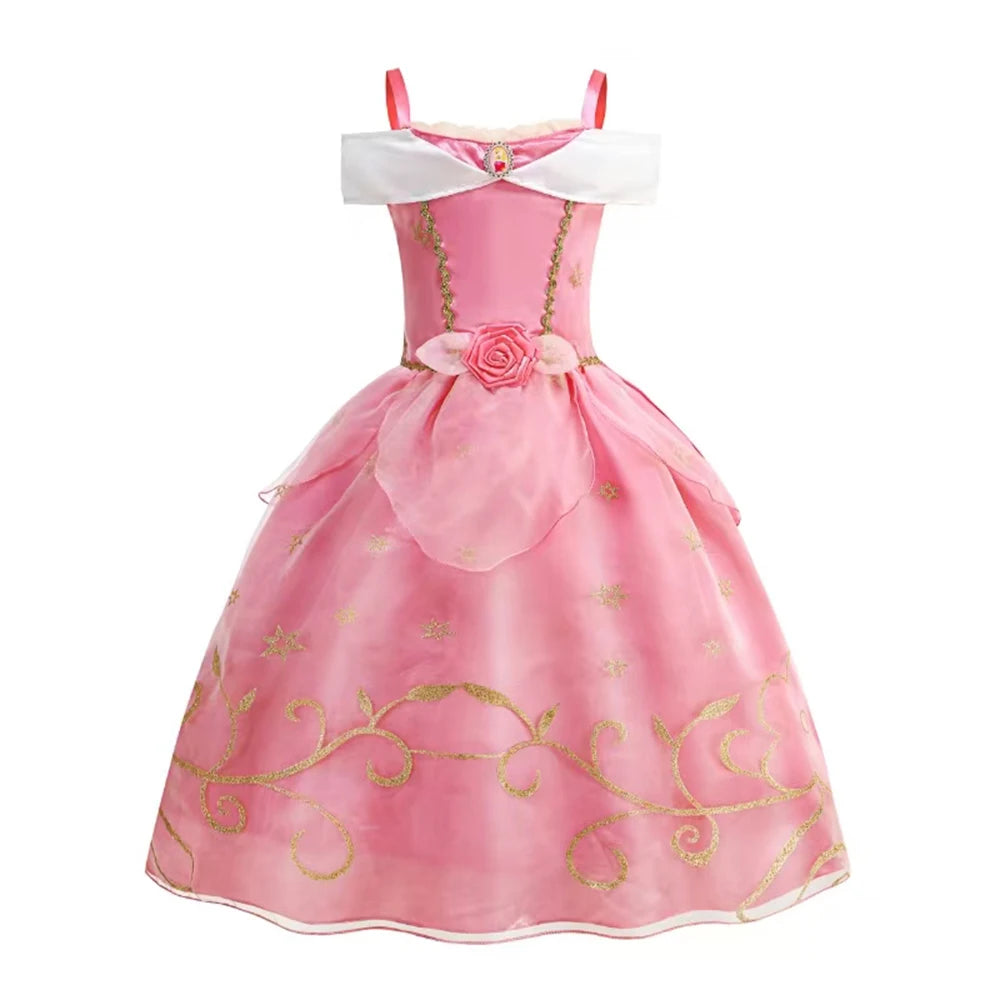 Disney Snow White Princess Dress Girl Belle Cosplay Costume Rapunzel Kid Halloween Cosplay Birthday Party Aurora Vestido Clothes