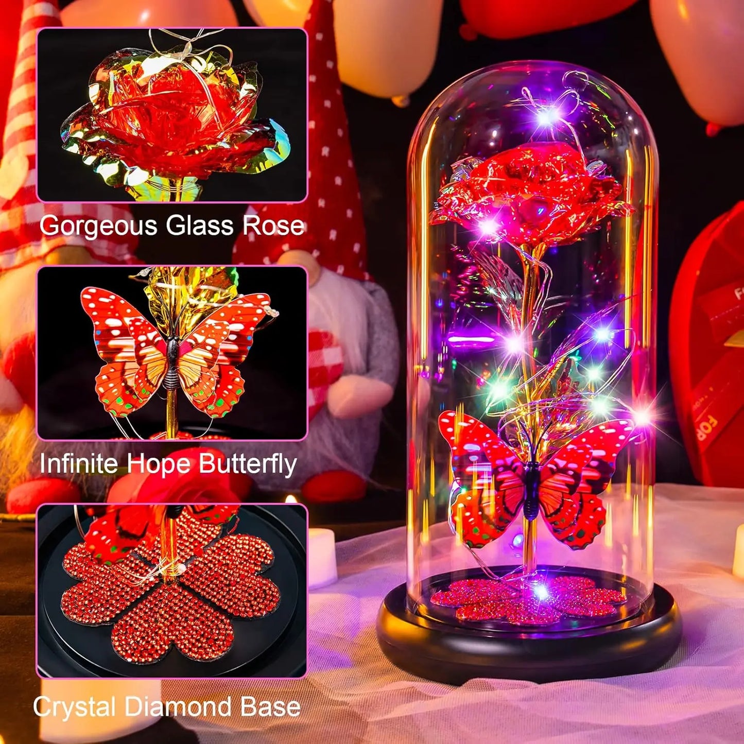 Galaxy Glass Rose with Butterfly – Eternal Light-Up Flower Gift for Mom on Mother’s Day