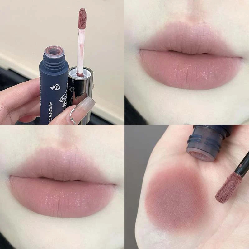Velvet Matte Lip Glaze – Shimmer Nude & Grey Pink Waterproof Lipstick