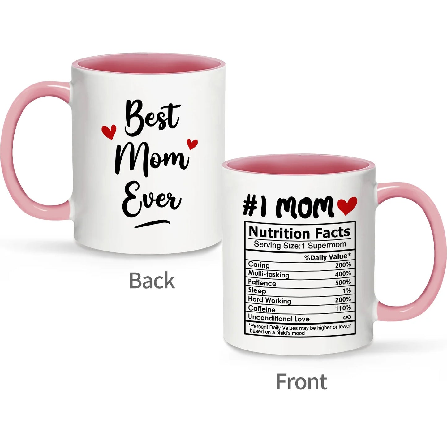 Best Mom Coffee Mug – 11oz Ceramic, Double-Sided Design (Pink)