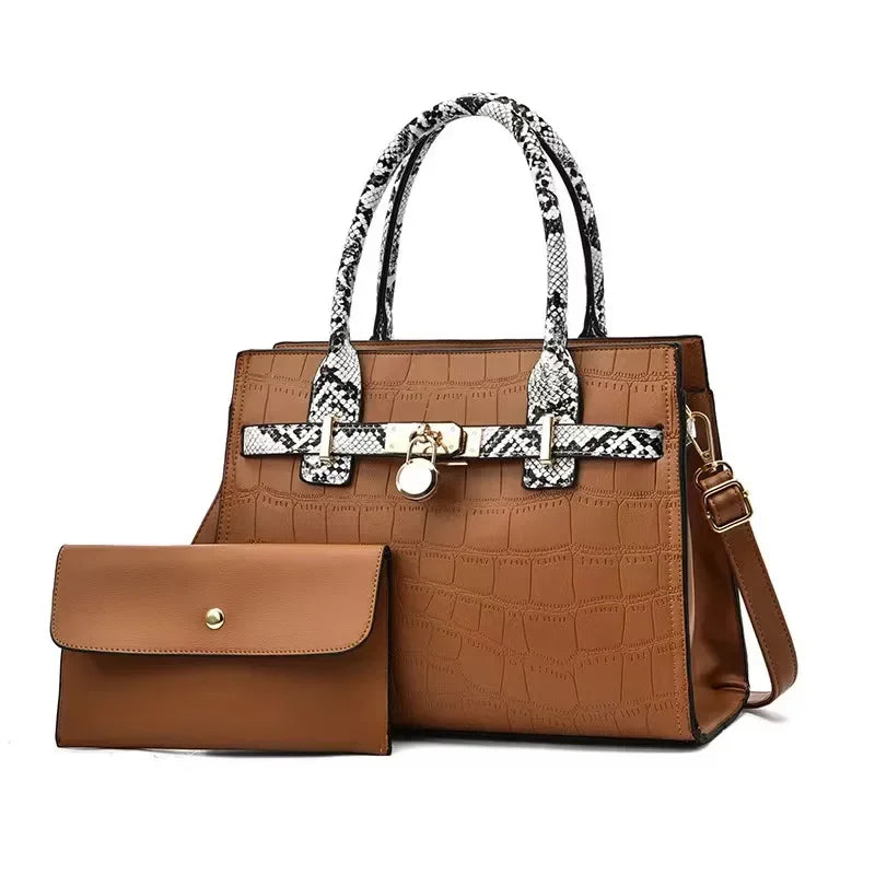 2-Piece Snake Pattern Handbag Set – Tote & Shoulder Satchel for Women