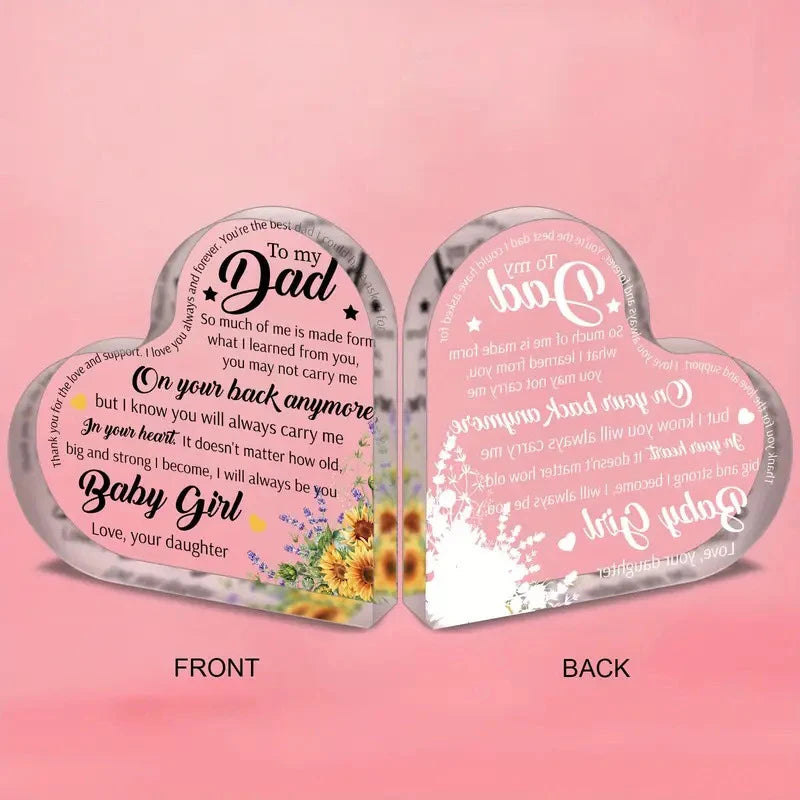 Heart Shape Acrylic Plaque for Dad Mom Birthday Father's Day Thankful Quote Blessed Wish Memorial Keepsake Gift Thank you Dad