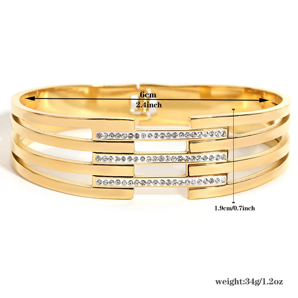 Greatera Chunky Gold Plated Rhinestone Stainless Steel Bangle – Waterproof
