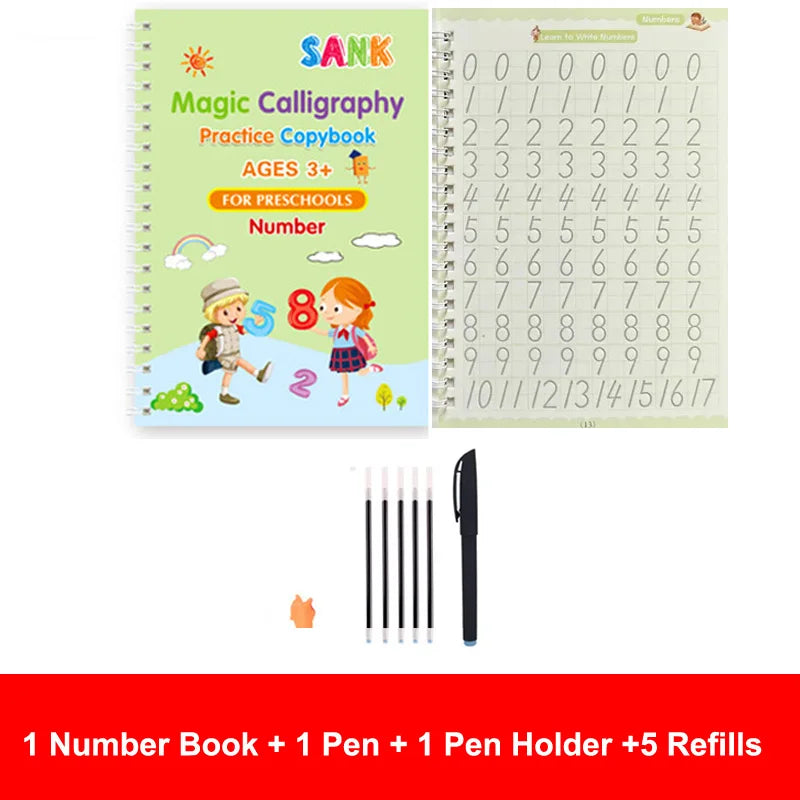4pcs Sank Magic Practice Copybook Set – Reusable Kids Calligraphy Writing Book