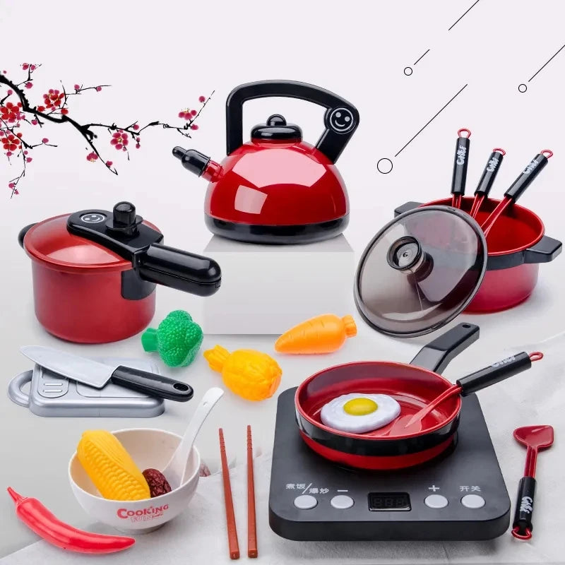 Kids Kitchen Playset – Simulation Cooking Toys with Cookware & Fruit Cutting Set
